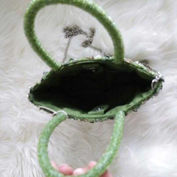 NWT VIRAL Made In India Green Beaded Sequin Mini Purse Hangbag - Picture 6 of 7